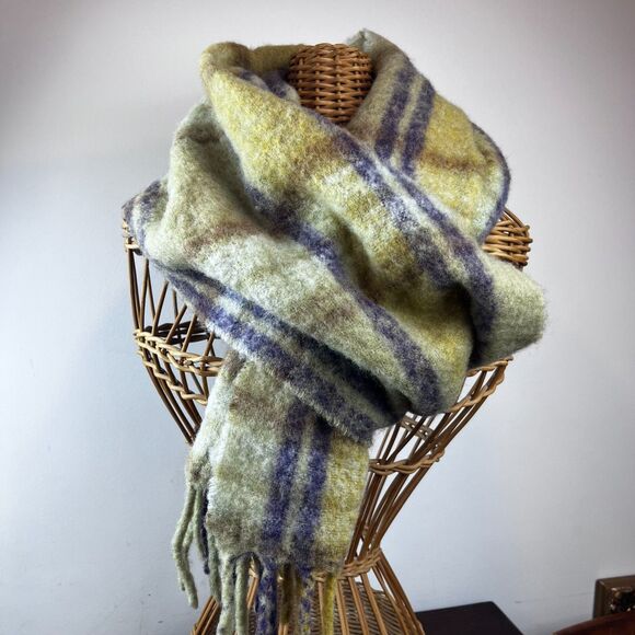 Aritzia  Wilfred Free Plaid Wool Blend Scarf  Fringe - Picture 1 of 9